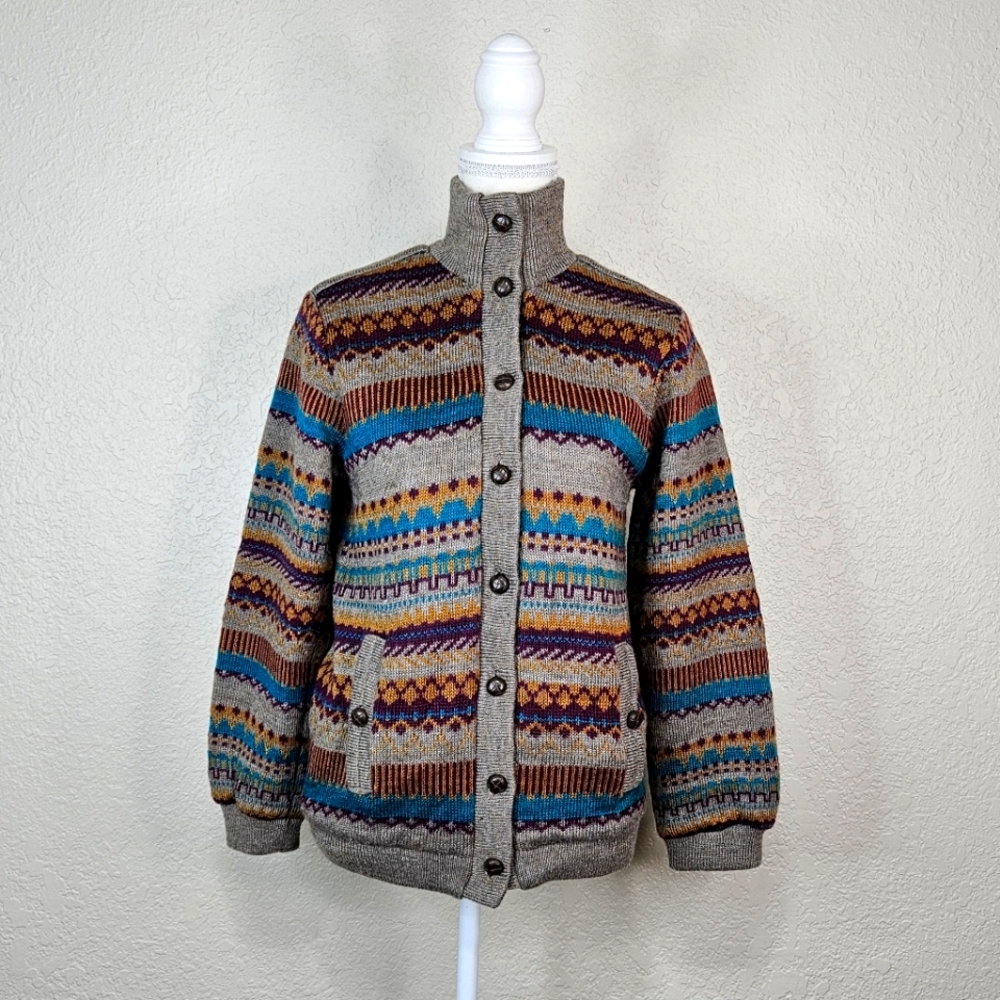 Retford Place Women's wool Button up Cardigan Sweater Turtleneck scandinavian